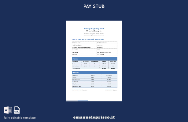 modello di busta paga della retribuzione oraria in stile verificato